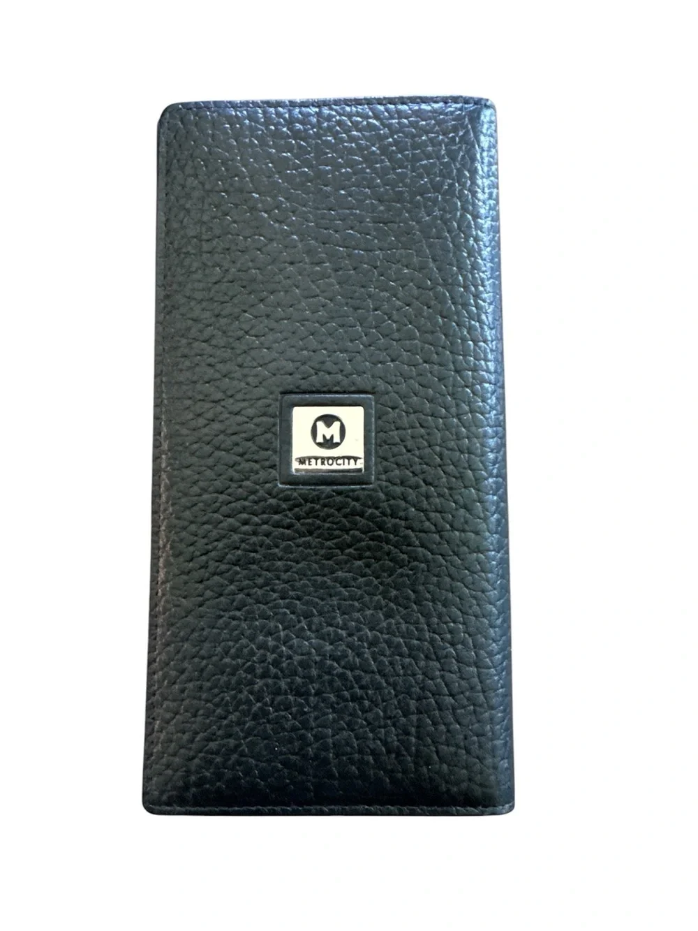 Metrocity Black Pebbled Leather Long Bifold Wallet Men’s Executive Business New